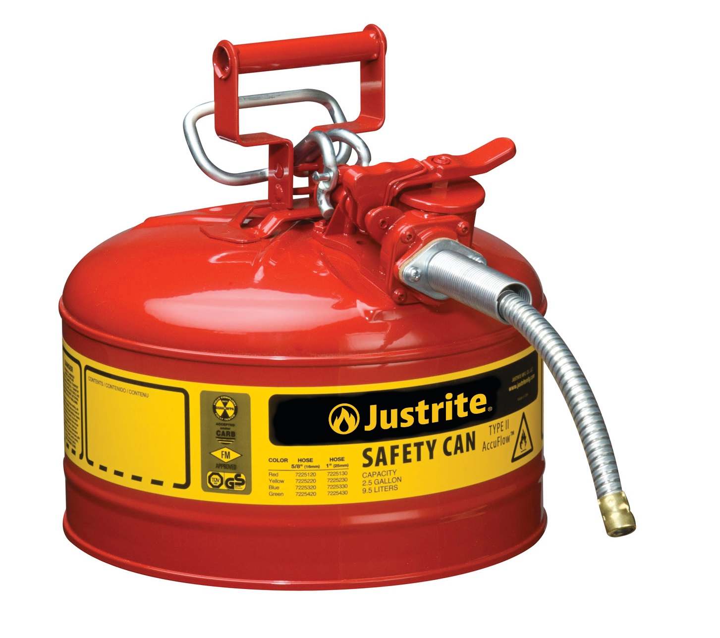 Justrite Type II AccuFlow™ Safety Cans Swinging Handle Red - Spill Containment